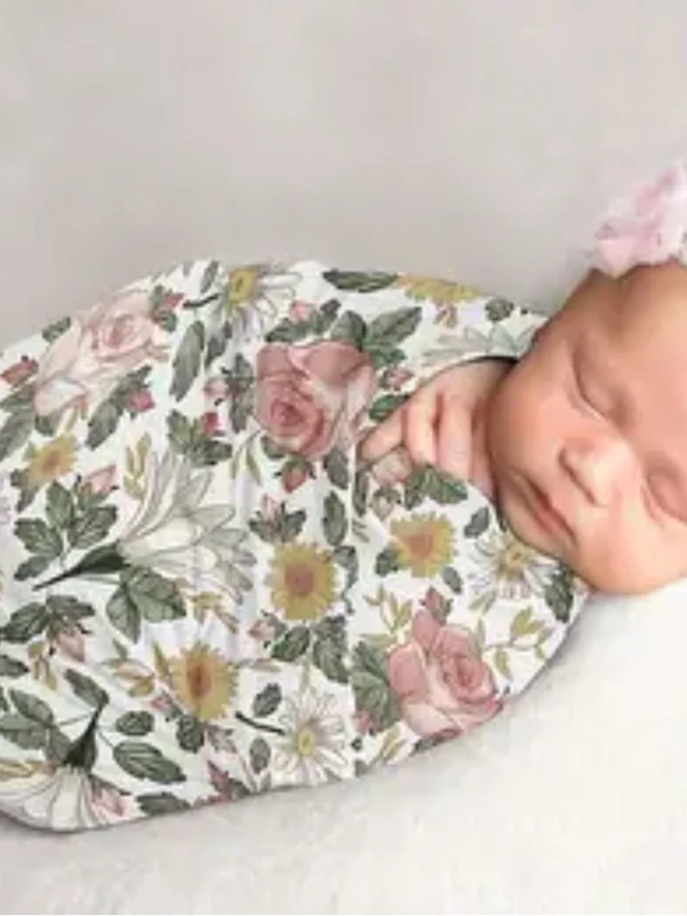 Toby / Floral Baby Swaddle Sack with Pink Rose Print